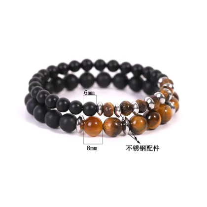 8MM Yellow Tiger Eye Stone Matte Onyx Stretch Bracelet