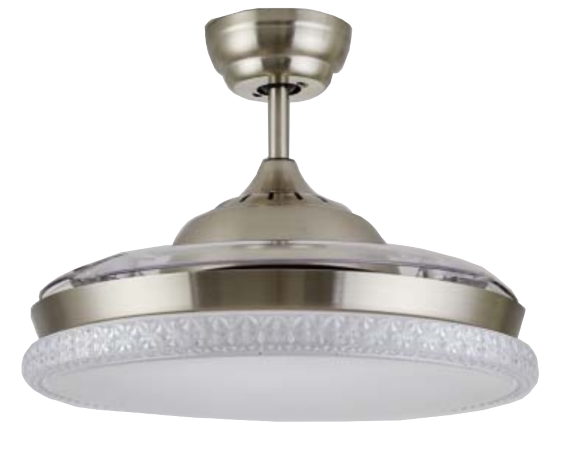 Ventilateur de plafond rétractable moderne argenté avec lumière