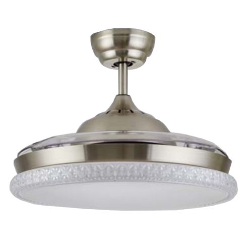 Ventilateur de plafond rétractable moderne argenté avec lumière