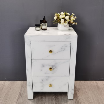 Marble Pattern Glass Cabinet 3 Drawer