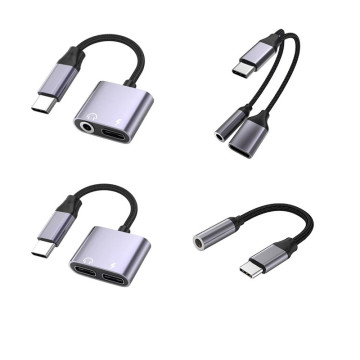 Wholesale 2-in-1 Type-C to 3.5mm Adapter for Mobile Phone Audio