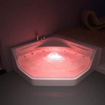 Modern Freestanding Acrylic White LED Light Waterfall Whirlpool Massage Bathtub - 1.5m