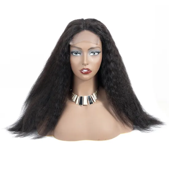 wholesale kinky straight 4x4 transparent lace frontal human hair wig for black women with 12a 150 density yaki human hair wig