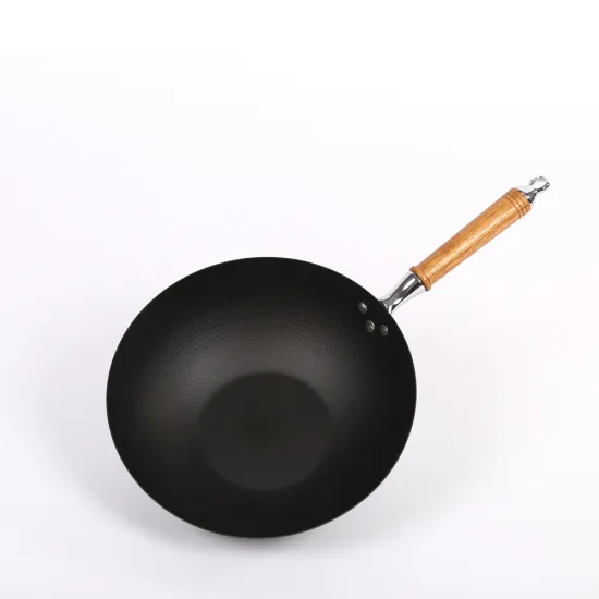 Factory custom nonstick frying pan Wooden Handle Carbon Steel wok