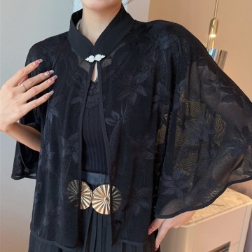 Summer Thin Ice Silk Cheongsam Shawl with Sun Protection Shirt and Retro Cape Skirt