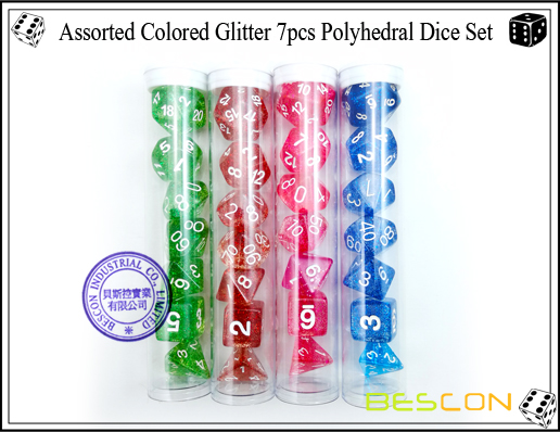 Assorted Colored Glitter 7pcs Polyhedral Dice Set-9