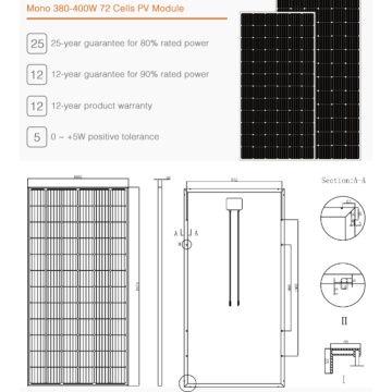 Wysoka wydajność 72 komórek Mono 380W Panel słoneczny