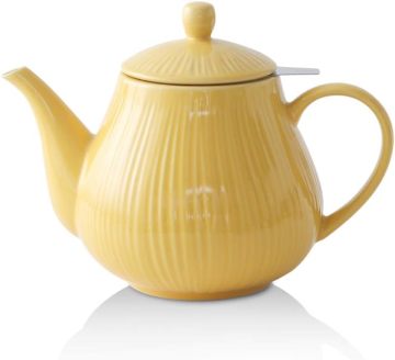 Ceramic Teapot with Infuser - 40 Oz Large Porcelain Striped Tea Pot