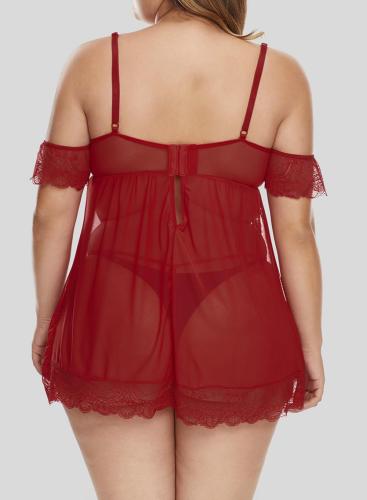 Sexy Plus Size mesh babydoll Thong lingerie set