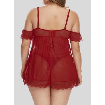 Set di biancheria intima perizoma in rete sexy Plus Size babydoll