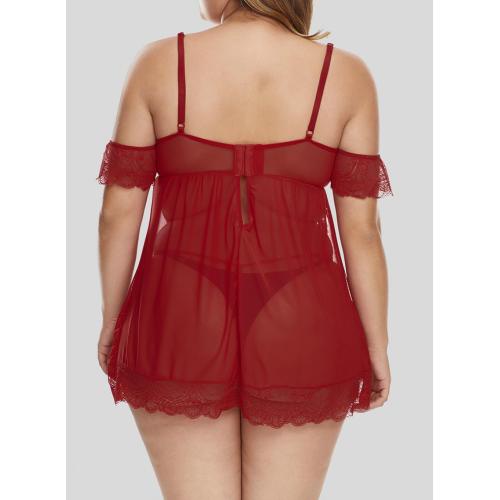 Conjunto de lingerie sexy plus size mesh babydoll tanga