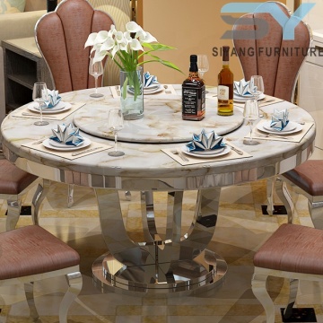 OEM ODM Glass Top Stainless Steel Round Dining Table with Marble