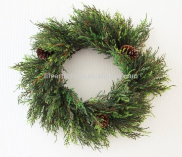 plastic christmas wreath, green wreath, pinecone wreath, artificial wreath, christmas decoration