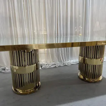 Stainless Steel Wedding Dining Table: Rectangle Mirror Glass Gold Furniture