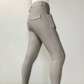 Jasnoszaro -kobiety spodnie z bryczesy jeździeckiej z kieszeniami