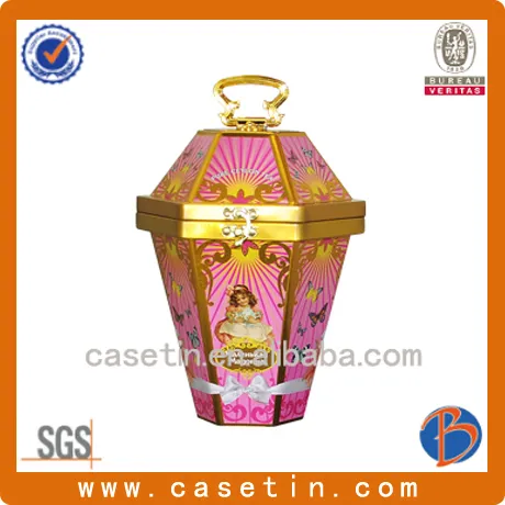 aluminum tin with lid decorated christmas tree mesh christmas candy packaging