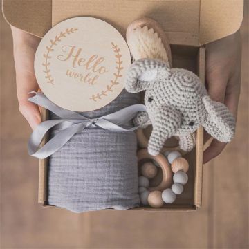 Soft Cotton Cuddle Plush Blanket with Teething Ring Toy - Newborn Baby Shower Gift Set