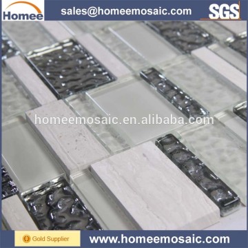 silver plating glass mix white marble mosaic wall tile