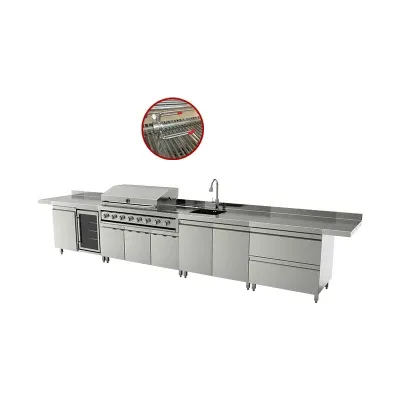 High Quality BBQ Gas Grill Outdoor Kitchen Smokeless Barbecue Cabinet Commercial