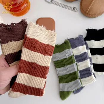 Version perforated socks ins striped pile socks mid tube