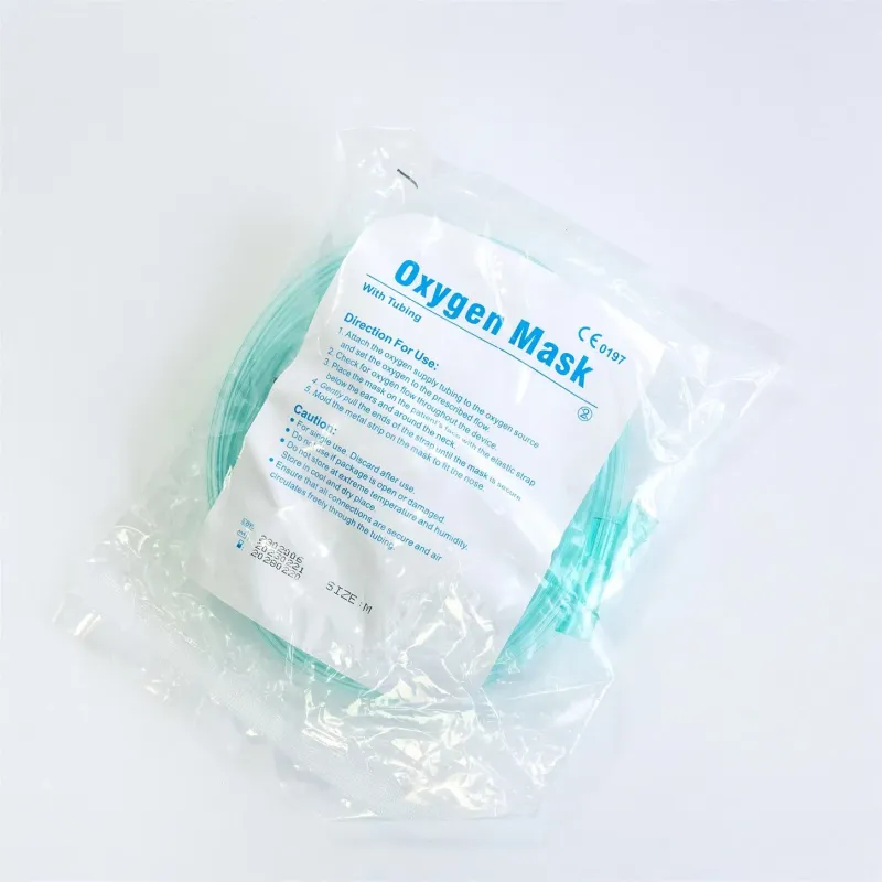 Medical Single Use Green/Transparent PVC Oxygen Facial Mask with 2m Tube