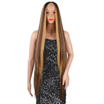 Vigorous 40 Inch Brown Colored Highlight Wig Glueless Lace Front Synthetic Hair Wigs Pre Plucked Straight Wig