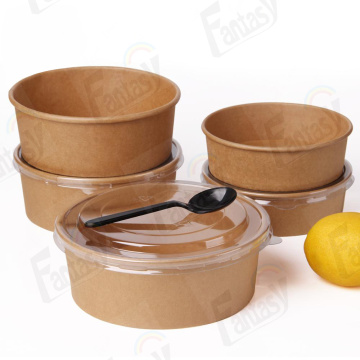 Disposable Kraft Paper Salad Bowl With Lid