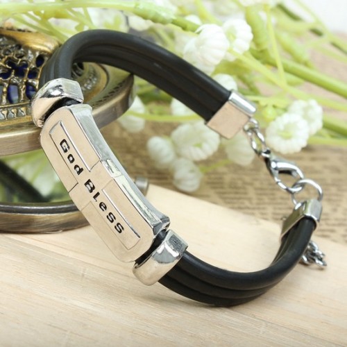 Hợp kim bracelet với da dây (Thiên Chúa ban phước cho)