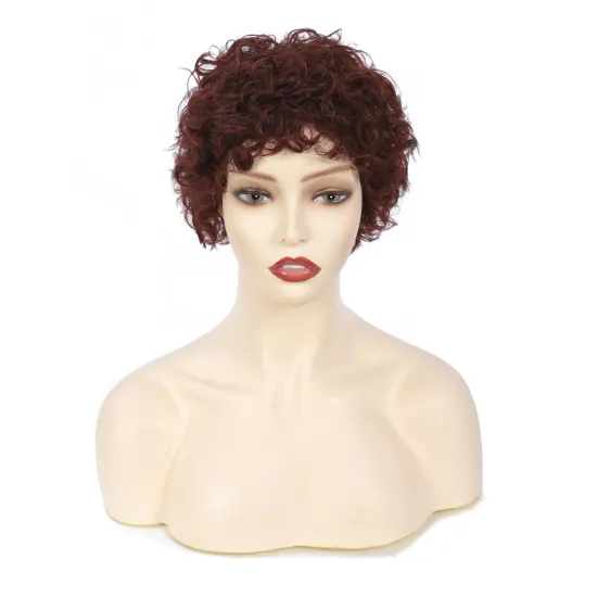 Wholesale super wine red color curly wigs women's short kinky Curly Wig Brazilian human hair curly wigs