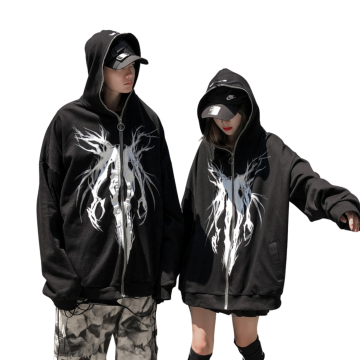 Popular Men's High Street Hip-Hop Custom Loose Hoodie with Abstract Print Hooded Cardigan