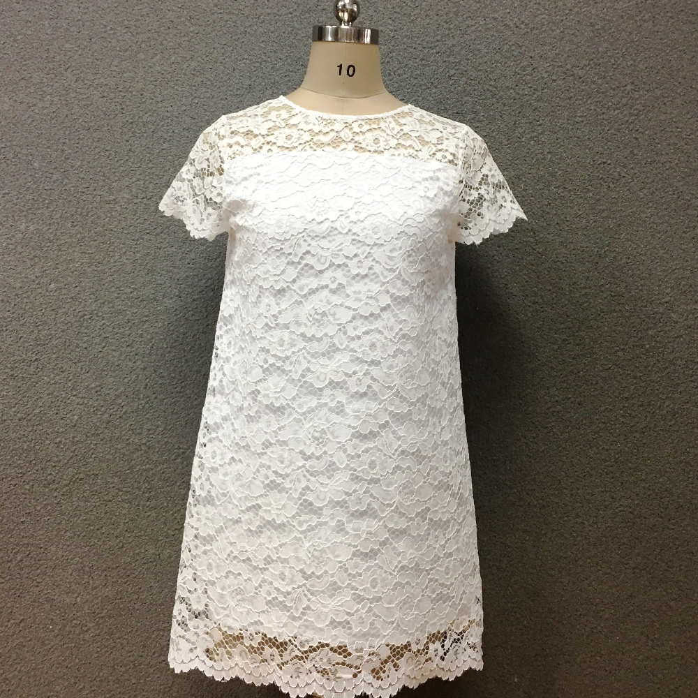 Women's polyester withe lace short sleeves dress
