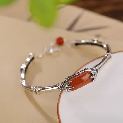South Red Agate Bamboo Leaf Bracelet Ring