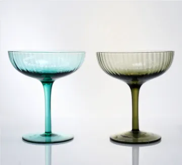 hand blown ribbed champagne coupe glass set