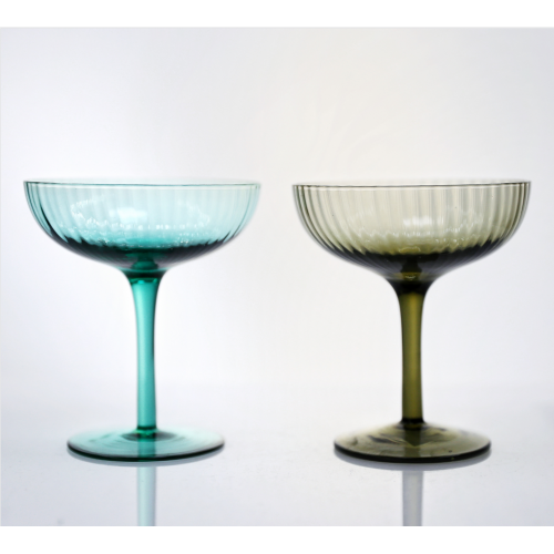 Ribbed Champagne Coupe Glass hand blown ribbed champagne coupe glass set Factory