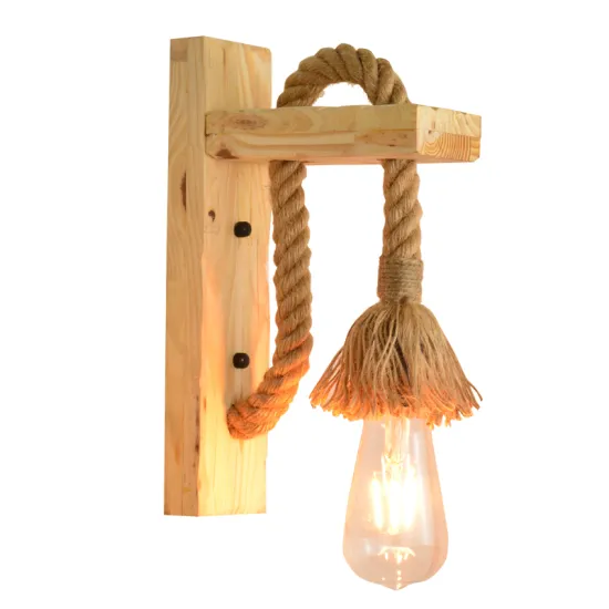 E27 American Style Pastoral Hemp Rope Wall Lamp - Vintage Wooden Wall Light for Restaurants and Coffee Shops (Without Bulb)