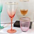 ribbed champagne glass set with gold rim