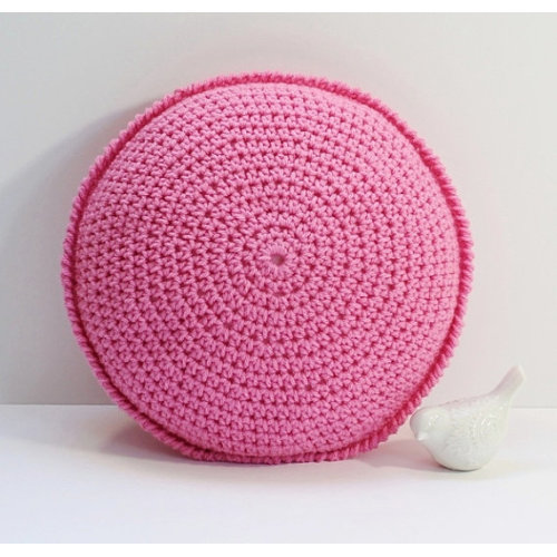 Bright Candy Pink Round Chunky Decorative Crochet Cushion