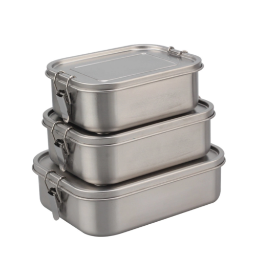 Two-compartment Stainless Steel Lunch Box with Metal Lock