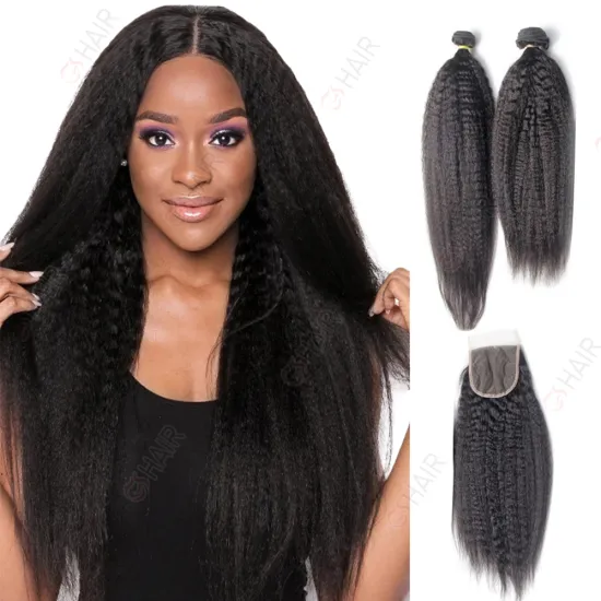 GS Wholesale: 3 Bundles Yaki Hair with Closure, 100% Unprocessed African American Straight Hair