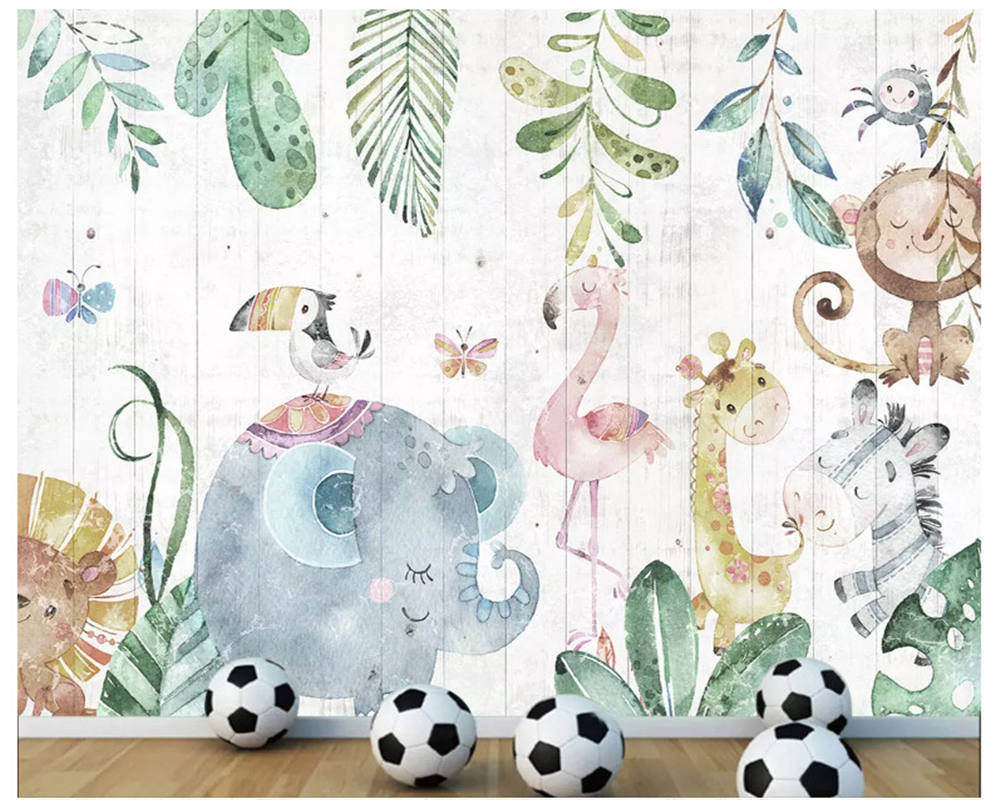 beibehang Custom hand-painted forest animals wood grain wood children's room TV sofa background wall painting wallpaper be'hang