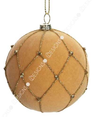 Flockad boll hängande prydnad 80 mm diameter plastbrun