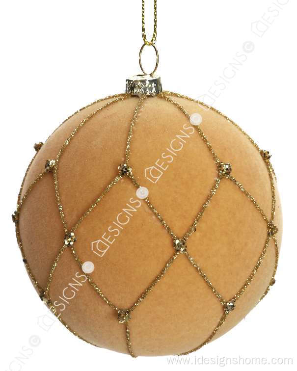 Flocked Ball Hanging Ornament 80mm Diameter Plastic Brown