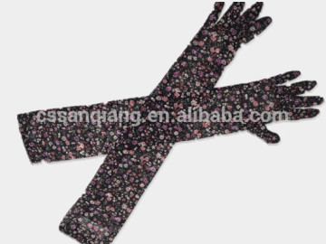 100% Silk Arm Long Length Flower Printing Full Finger Driving Gloves/Silk Gloves For Women