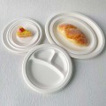 Compostable white oval bagasse plates 260x193mm