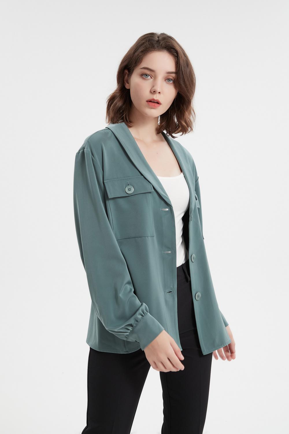 Women's front button lapel long sleeve blouse