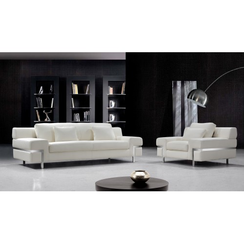 Moderno Couch de couro com pernas cromadas