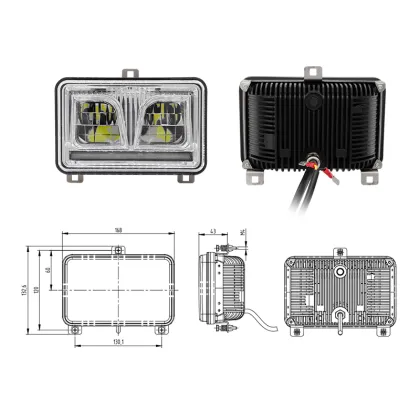 New Holland CASE IH CASE Tractor 4x6" LED Headlight with Support Bracket Cool White Sealed Beam Headlamp