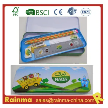 School Stationery Set in Metal Pencil Case