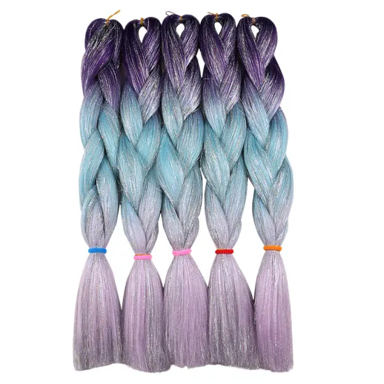 Top Quality Synthetic Jumbo Braiding Hair Glitter Colorful Tinsel Hair Ombre Color 100G 24Inch Jumbo Braiding Hair For Women