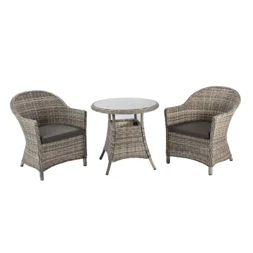 Vintage Patio Bistro Set: Outdoor Plastic Round Rattan Chair and Table with Tempered Glass Top